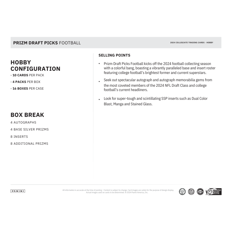 2024 Panini Prizm Draft Picks Collegiate Football Hobby Box